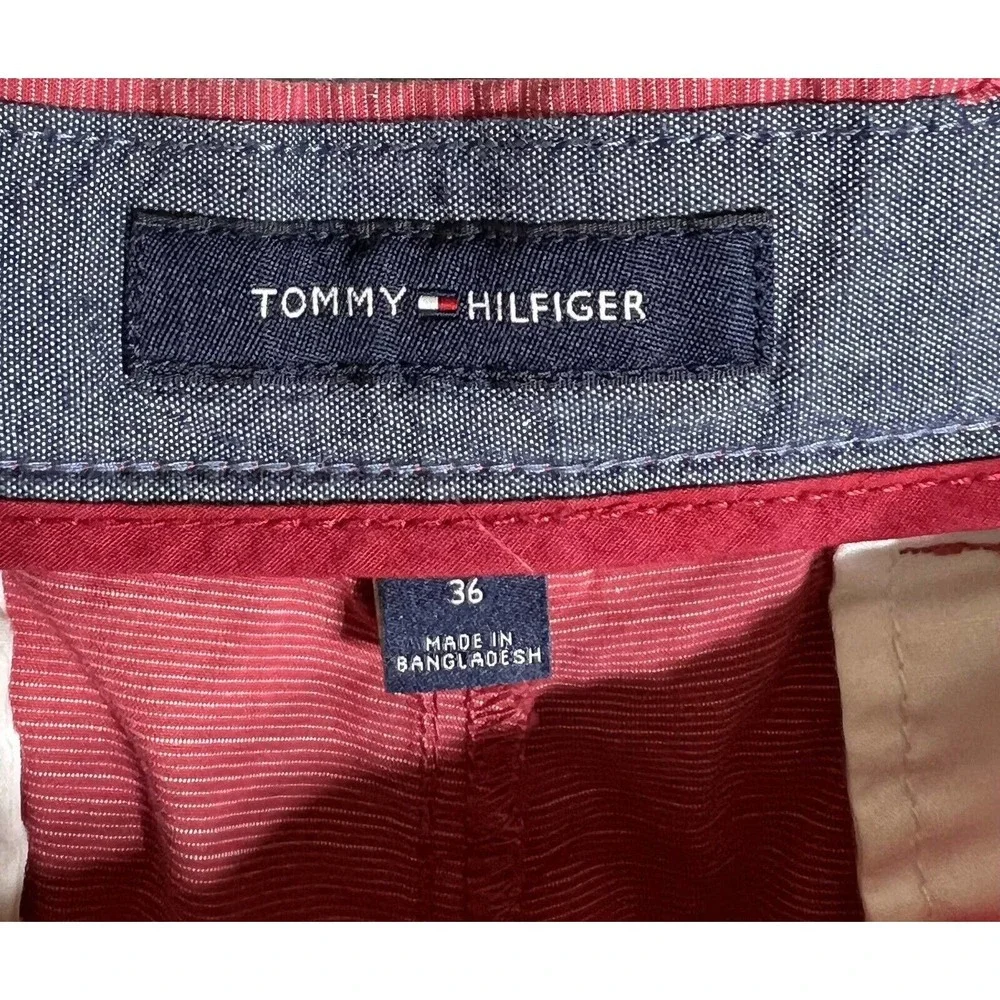Tommy Hilfiger‎ Striped Chino Shorts Mens Size 36 Pale Red Cotton Pockets